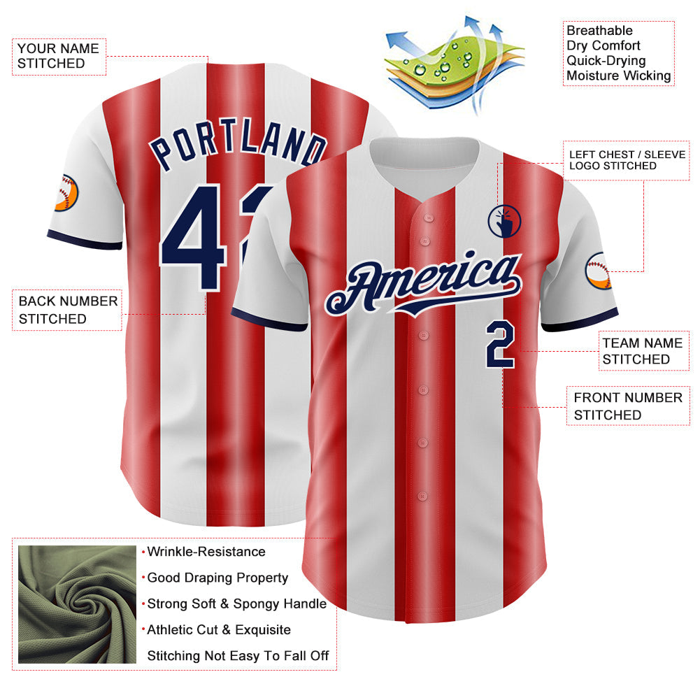 Custom White Navy-Red Gradient Vertical Stripe Argentina Style Authentic Baseball Jersey view 3