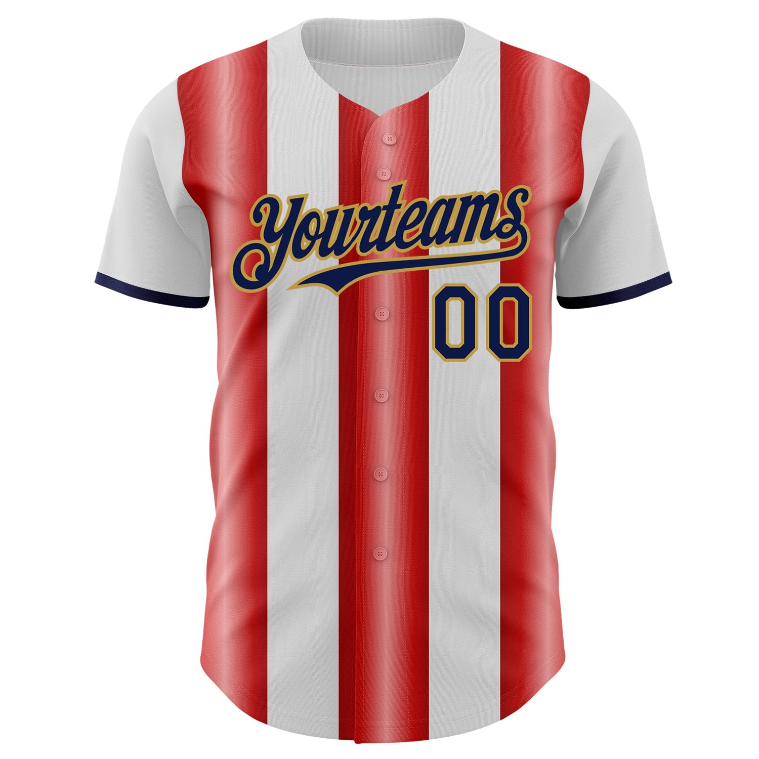 Custom White Navy Red-Old Gold Gradient Vertical Stripe Argentina Style Authentic Baseball Jersey view 2