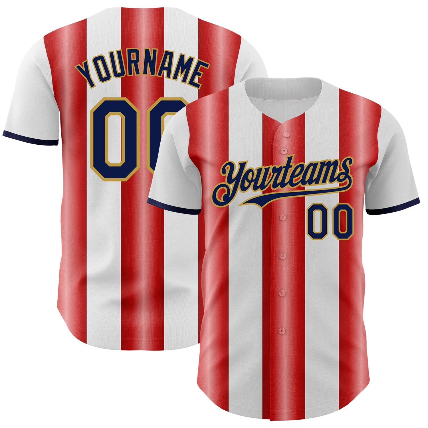 Custom White Navy Red-Old Gold Gradient Vertical Stripe Argentina Style Authentic Baseball Jersey - Main View