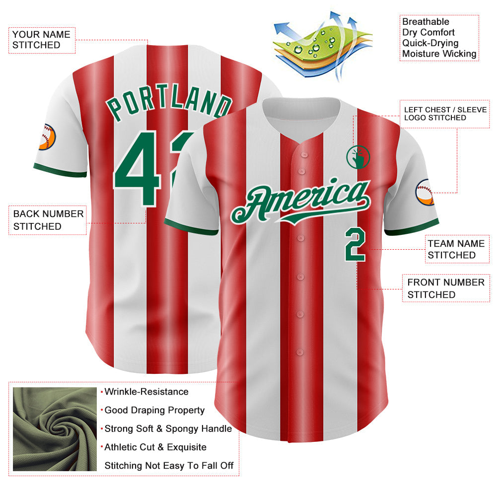 Custom White Kelly Green-Red Gradient Vertical Stripe Argentina Style Authentic Baseball Jersey view 3