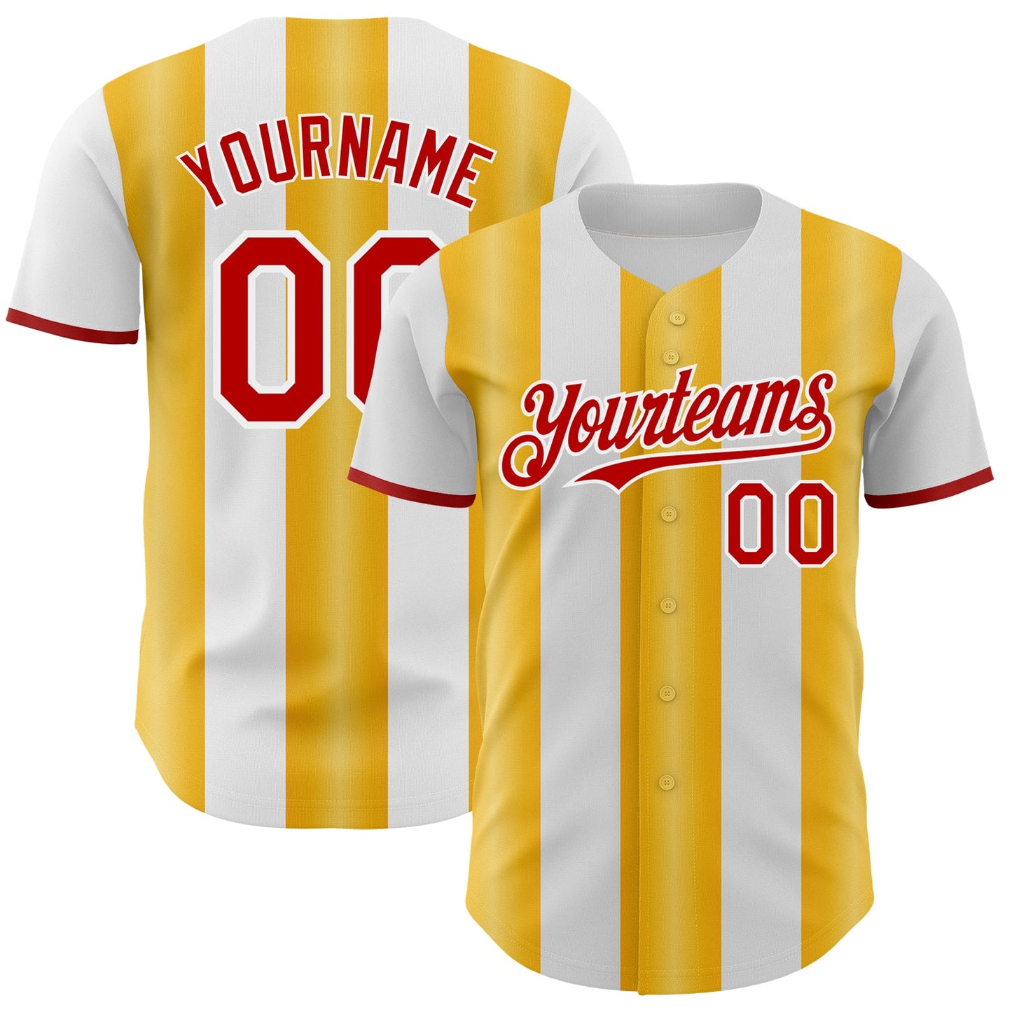 Custom White Red-Gold Gradient Vertical Stripe Argentina Style Authentic Baseball Jersey - Main View