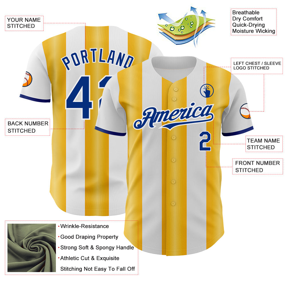 Custom White Royal-Gold Gradient Vertical Stripe Argentina Style Authentic Baseball Jersey view 3