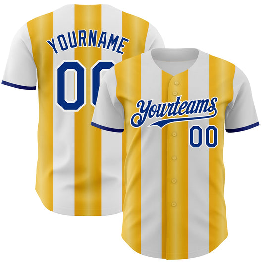 Custom White Royal-Gold Gradient Vertical Stripe Argentina Style Authentic Baseball Jersey - Main View