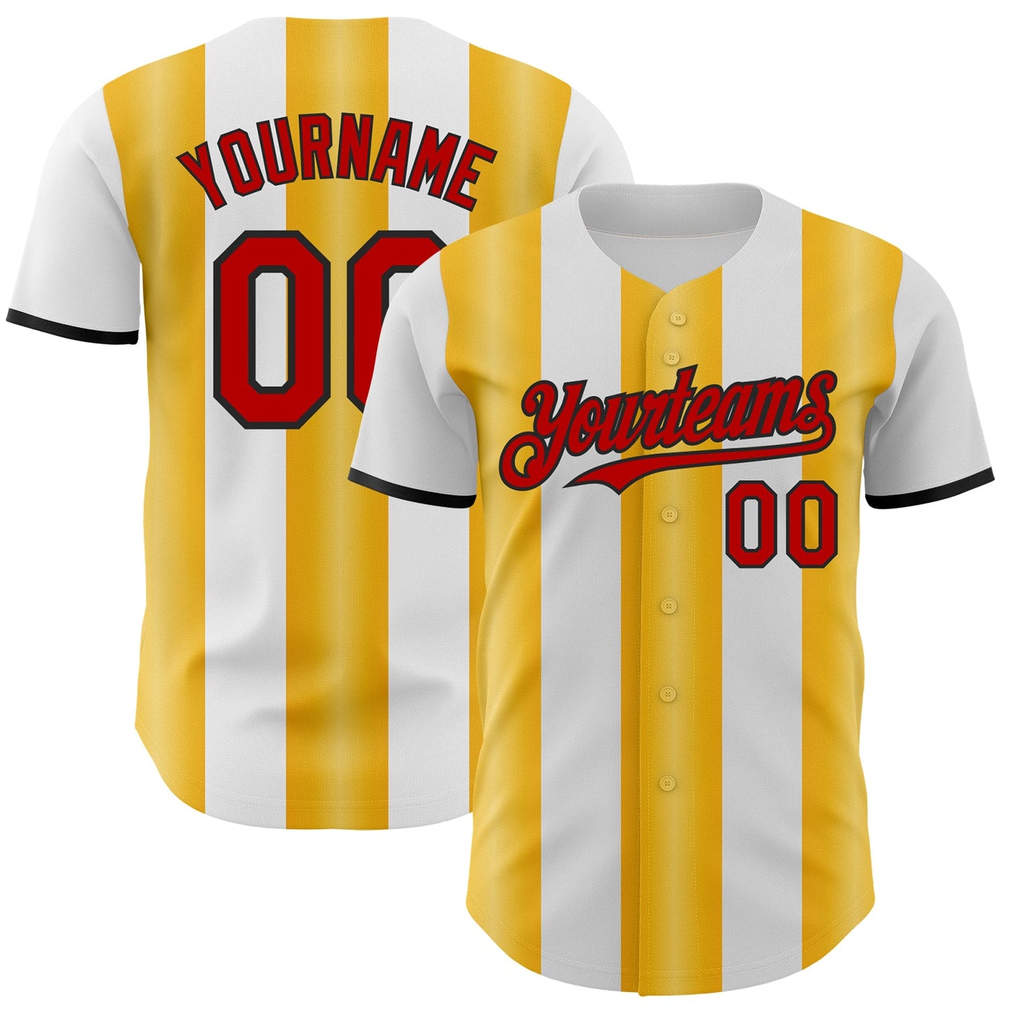 Custom White Red Gold-Black Gradient Vertical Stripe Argentina Style Authentic Baseball Jersey - Main View