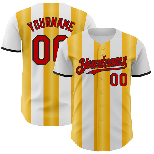 Custom White Red Gold-Black Gradient Vertical Stripe Argentina Style Authentic Baseball Jersey - Main View