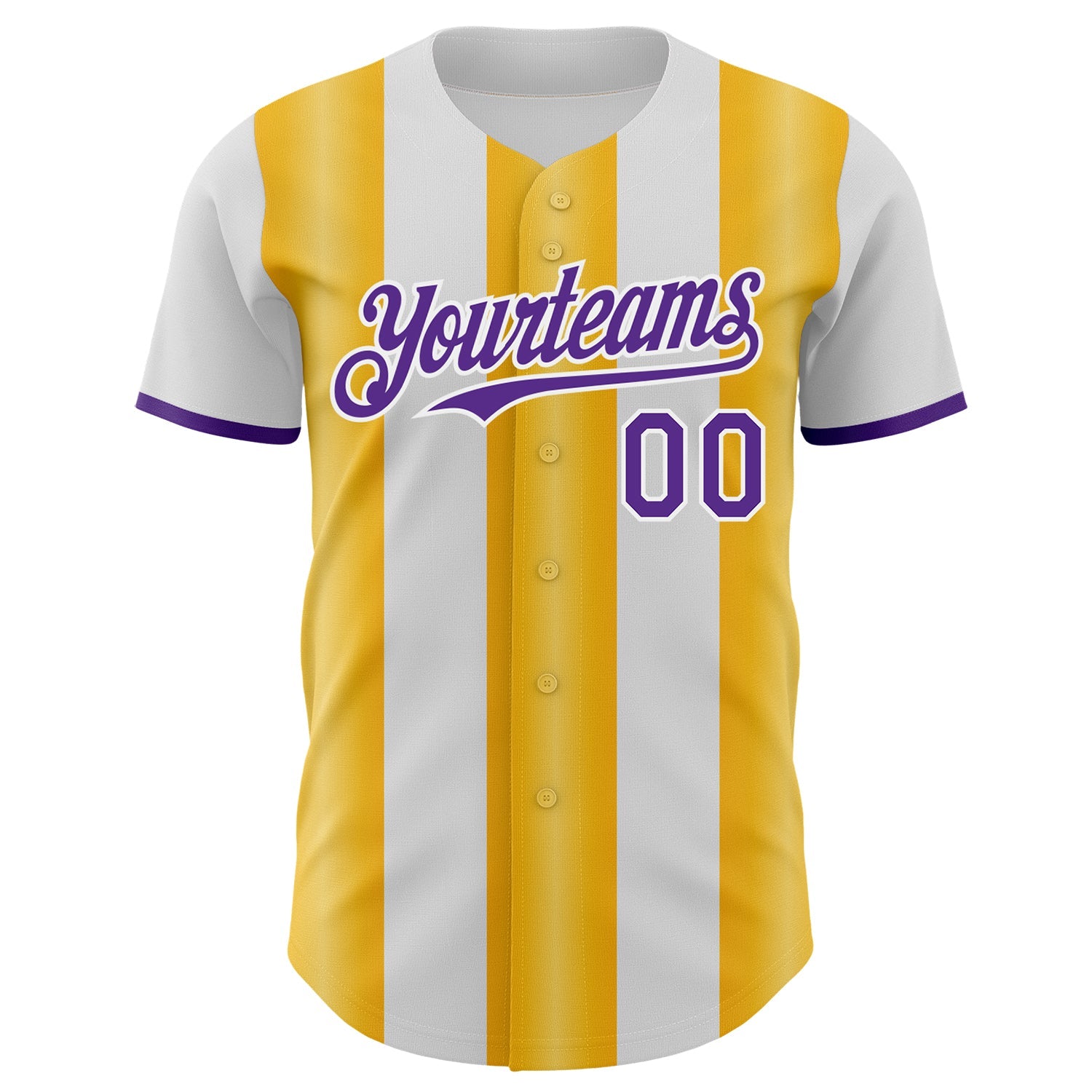 Custom White Purple-Gold Gradient Vertical Stripe Argentina Style Authentic Baseball Jersey view 2