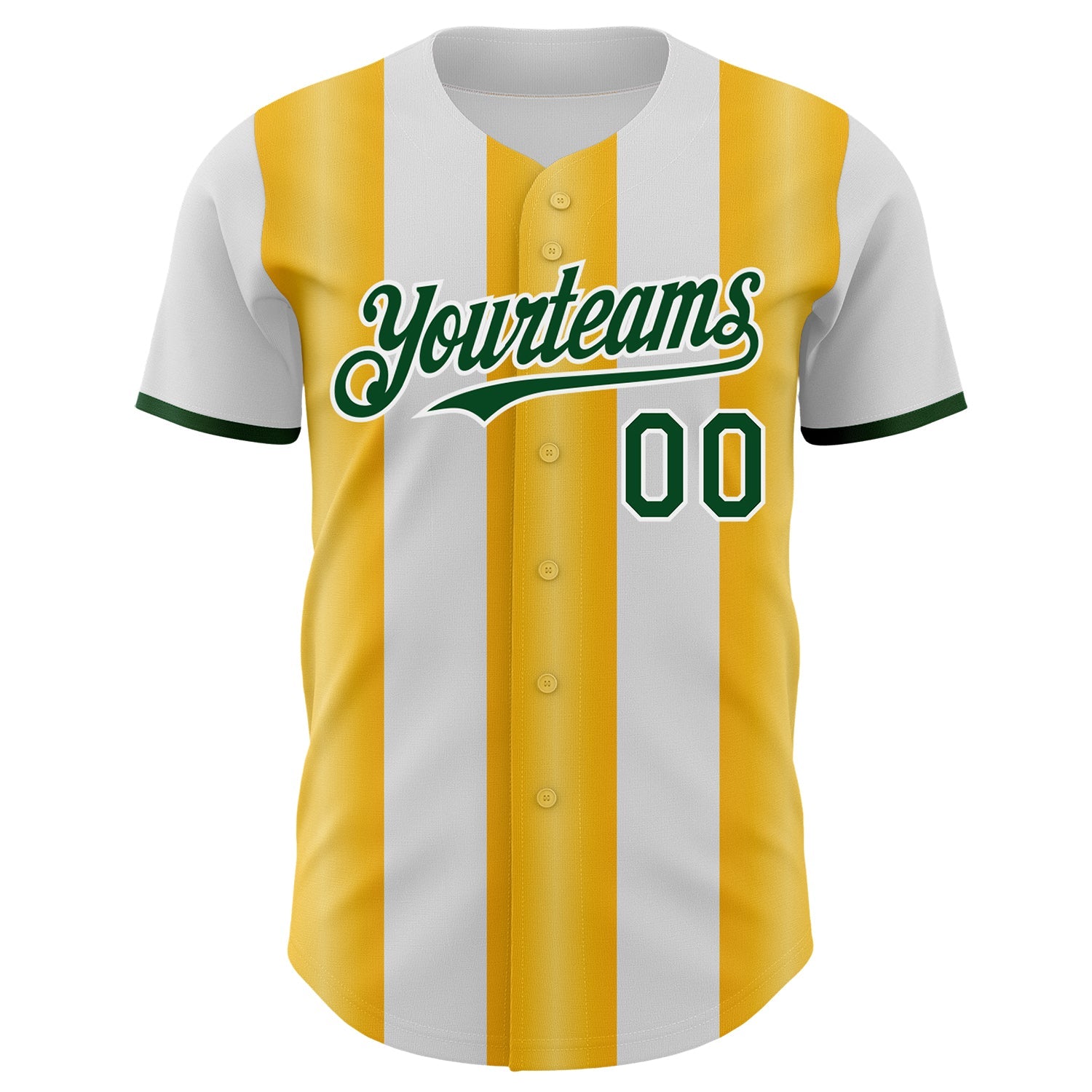 Custom White Green-Gold Gradient Vertical Stripe Argentina Style Authentic Baseball Jersey view 2