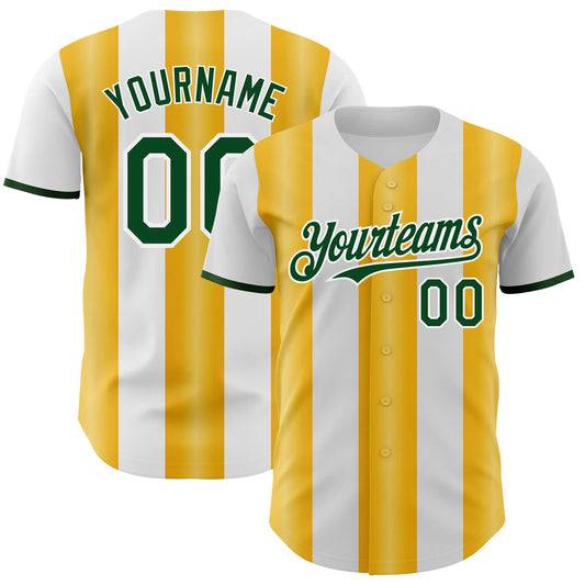 Custom White Green-Gold Gradient Vertical Stripe Argentina Style Authentic Baseball Jersey - Main View