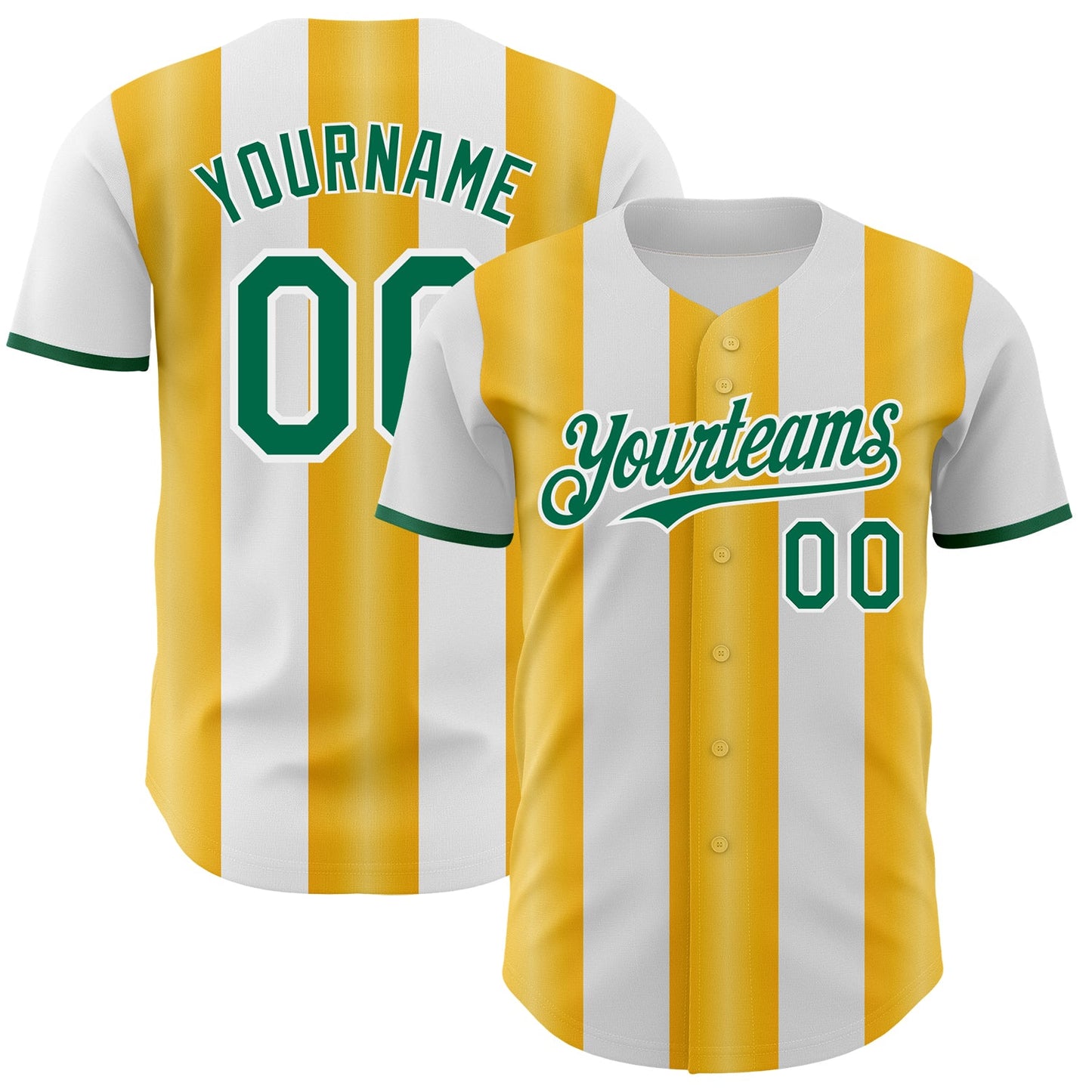 Custom White Kelly Green-Gold Gradient Vertical Stripe Argentina Style Authentic Baseball Jersey - Main View