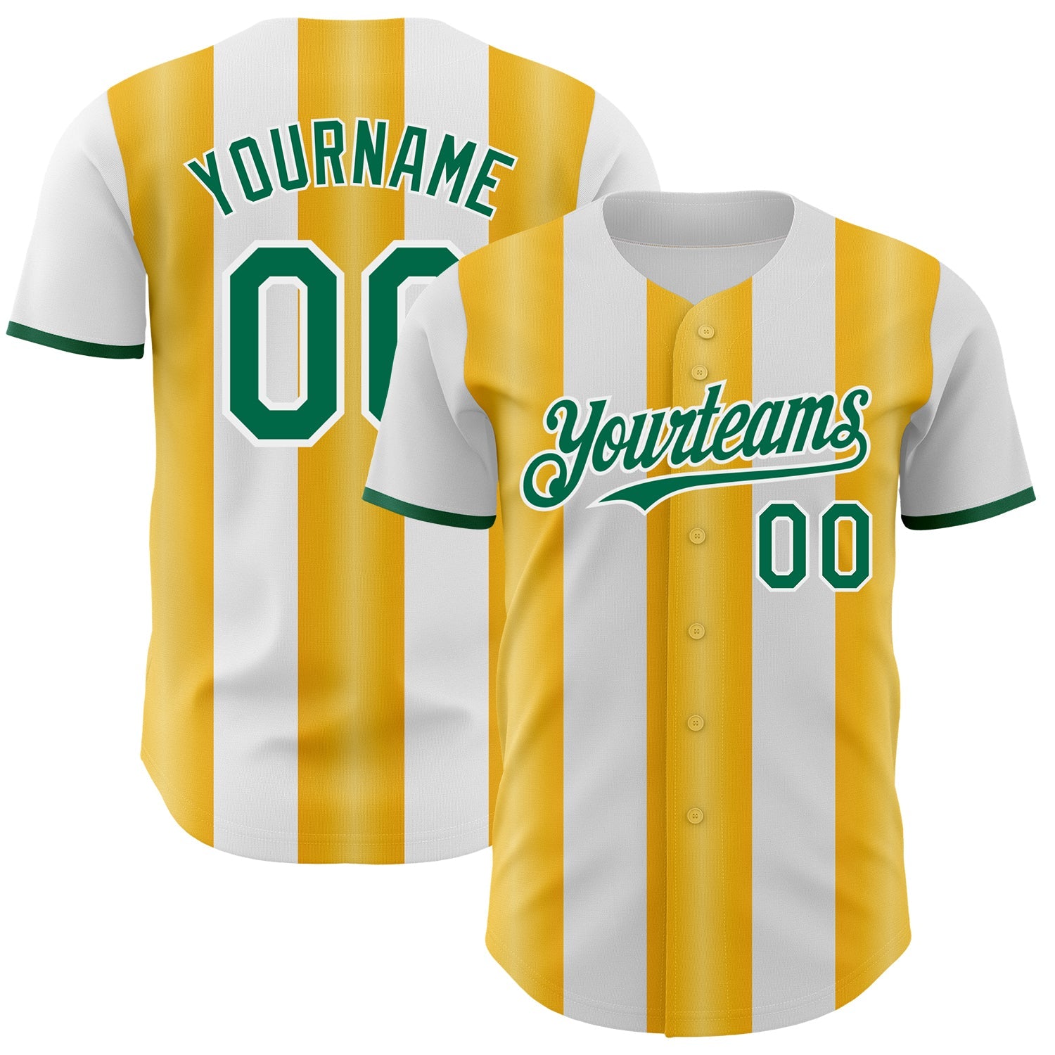 Custom White Kelly Green-Gold Gradient Vertical Stripe Argentina Style Authentic Baseball Jersey - Main View