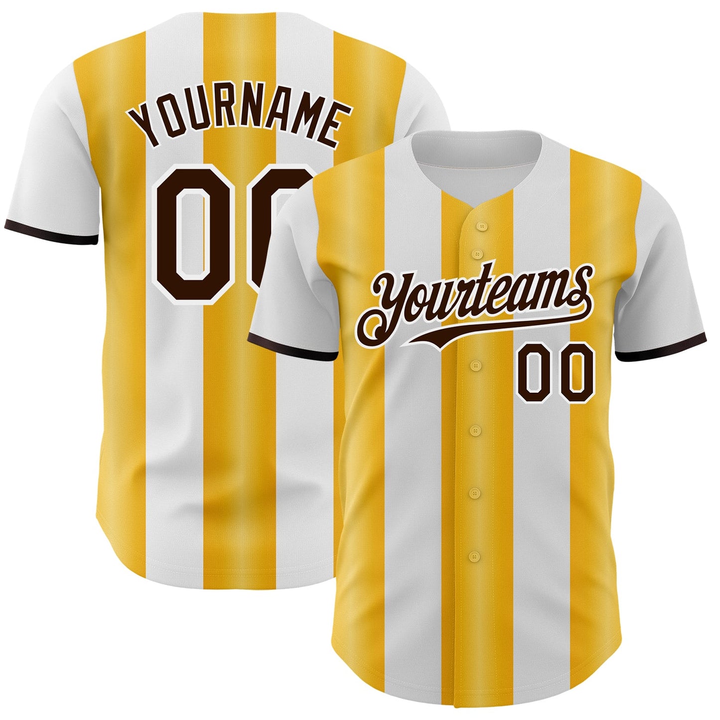 Custom White Brown-Gold Gradient Vertical Stripe Argentina Style Authentic Baseball Jersey - Main View