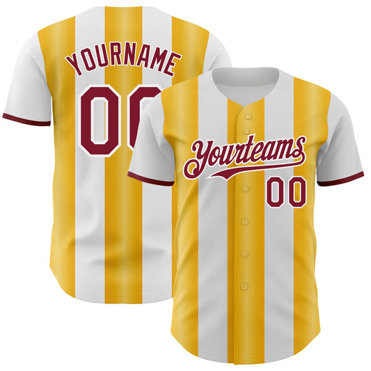Custom White Crimson-Gold Gradient Vertical Stripe Argentina Style Authentic Baseball Jersey - Main View