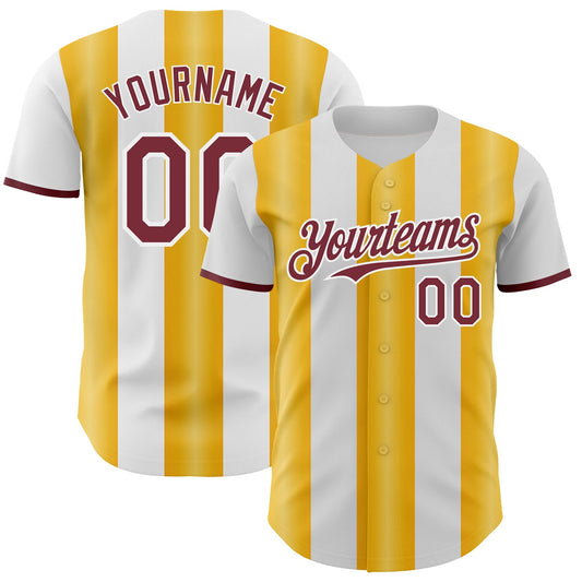 Custom White Burgundy-Gold Gradient Vertical Stripe Argentina Style Authentic Baseball Jersey - Main View
