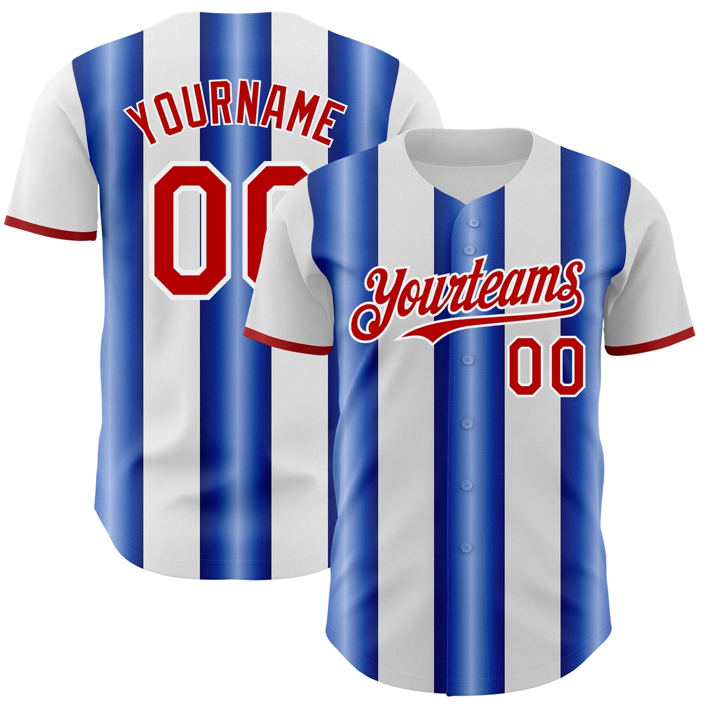 Custom White Red-Royal Gradient Vertical Stripe Argentina Style Authentic Baseball Jersey - Main View