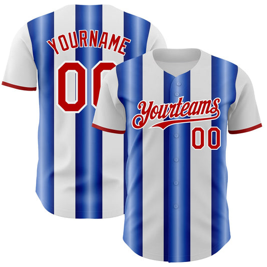 Custom White Red-Royal Gradient Vertical Stripe Argentina Style Authentic Baseball Jersey - Main View