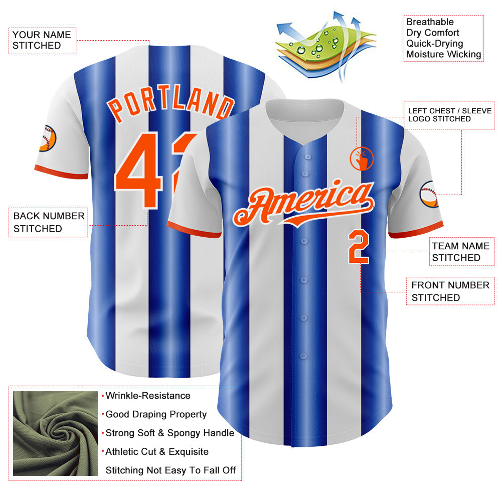 Custom White Orange-Royal Gradient Vertical Stripe Argentina Style Authentic Baseball Jersey view 3