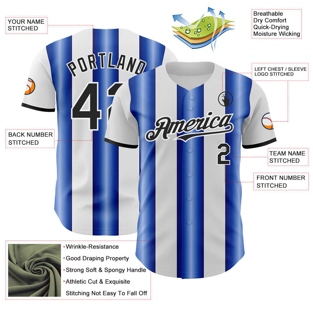 Custom White Black-Royal Gradient Vertical Stripe Argentina Style Authentic Baseball Jersey view 3