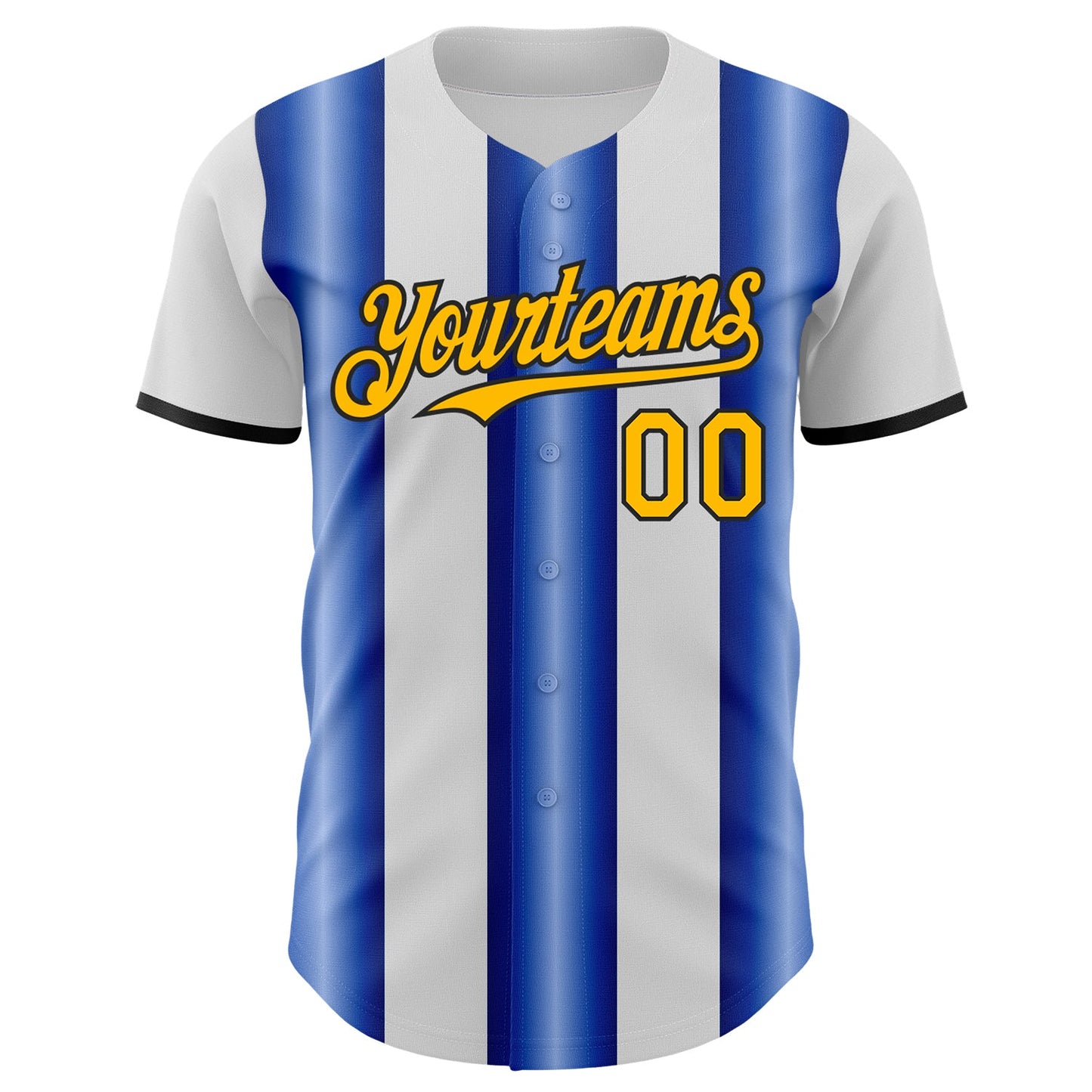 Custom White Gold Royal-Black Gradient Vertical Stripe Argentina Style Authentic Baseball Jersey view 2