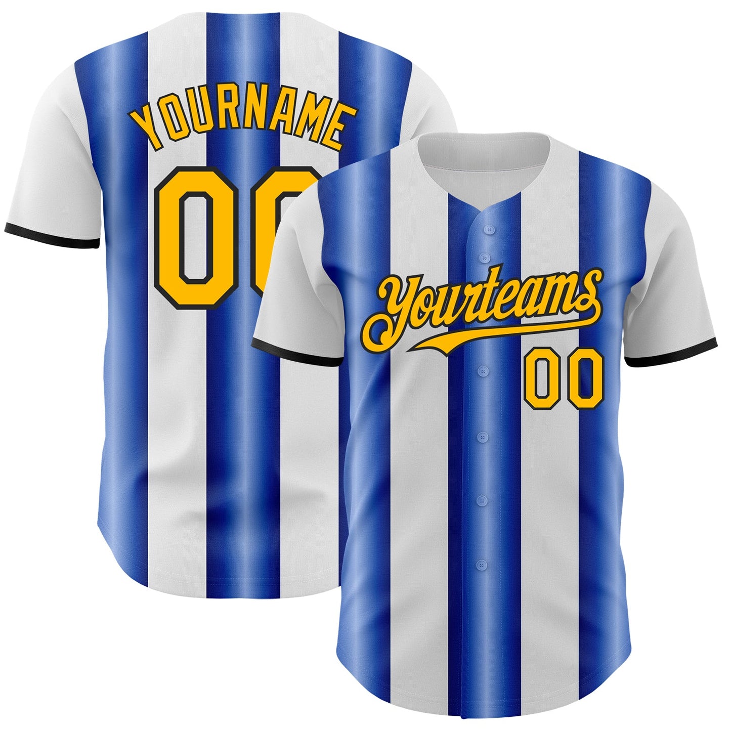 Custom White Gold Royal-Black Gradient Vertical Stripe Argentina Style Authentic Baseball Jersey - Main View