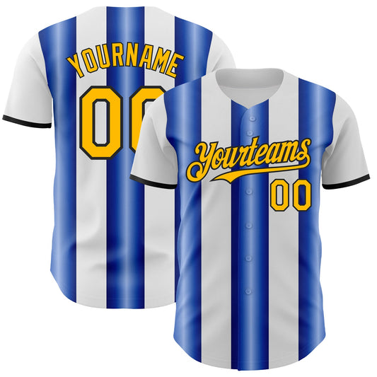 Custom White Gold Royal-Black Gradient Vertical Stripe Argentina Style Authentic Baseball Jersey - Main View