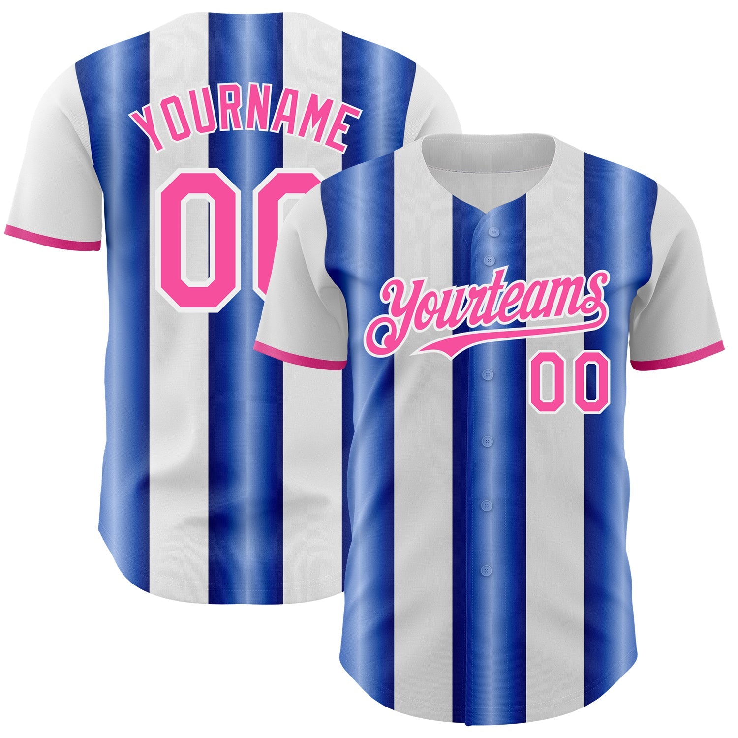 Custom White Pink-Royal Gradient Vertical Stripe Argentina Style Authentic Baseball Jersey - Main View