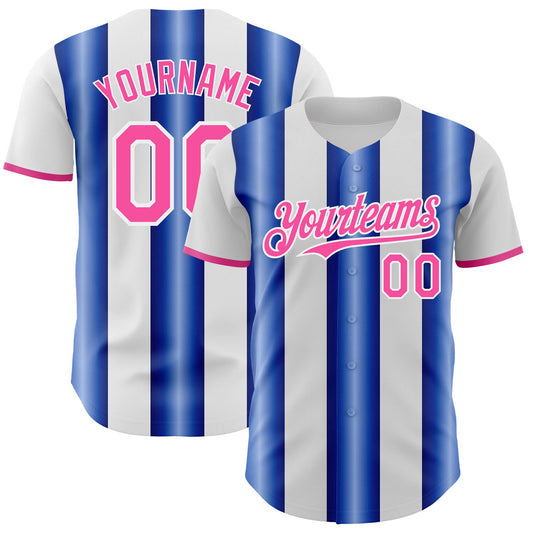 Custom White Pink-Royal Gradient Vertical Stripe Argentina Style Authentic Baseball Jersey - Main View