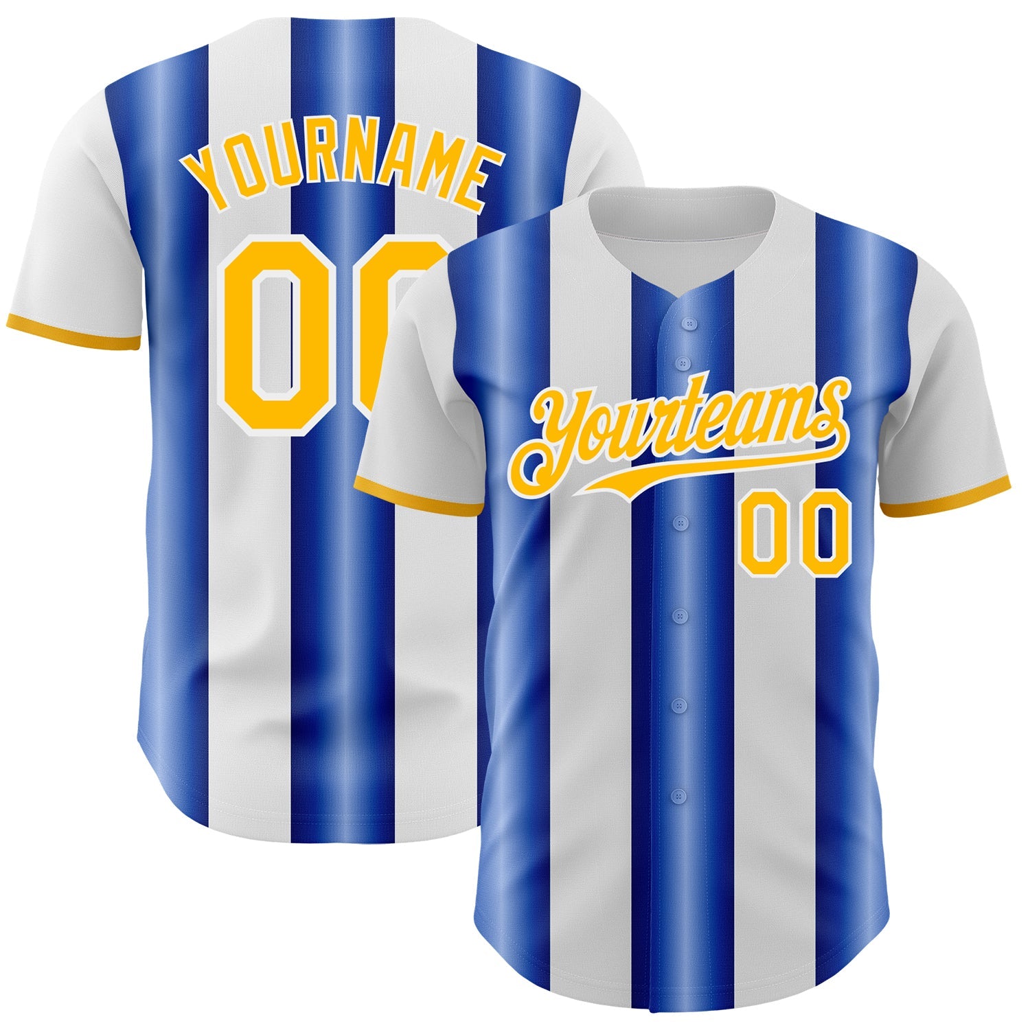 Custom White Gold-Royal Gradient Vertical Stripe Argentina Style Authentic Baseball Jersey - Main View