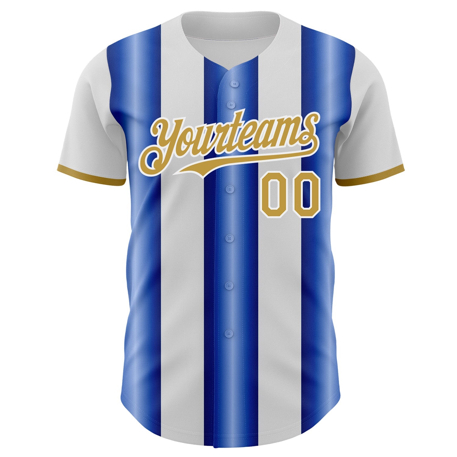 Custom White Old Gold-Royal Gradient Vertical Stripe Argentina Style Authentic Baseball Jersey view 2