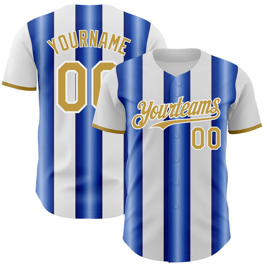 Custom White Old Gold-Royal Gradient Vertical Stripe Argentina Style Authentic Baseball Jersey - Main View