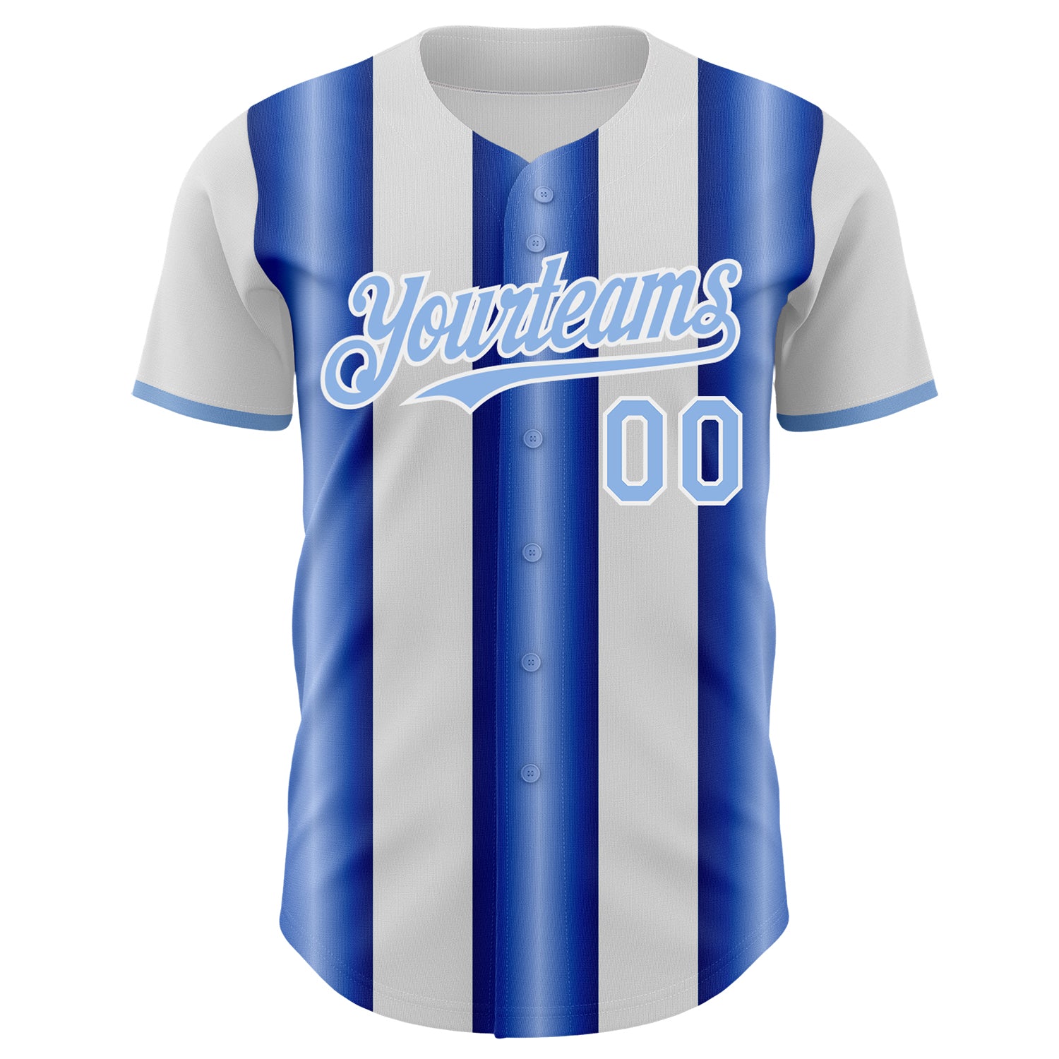 Custom White Light Blue-Royal Gradient Vertical Stripe Argentina Style Authentic Baseball Jersey view 2