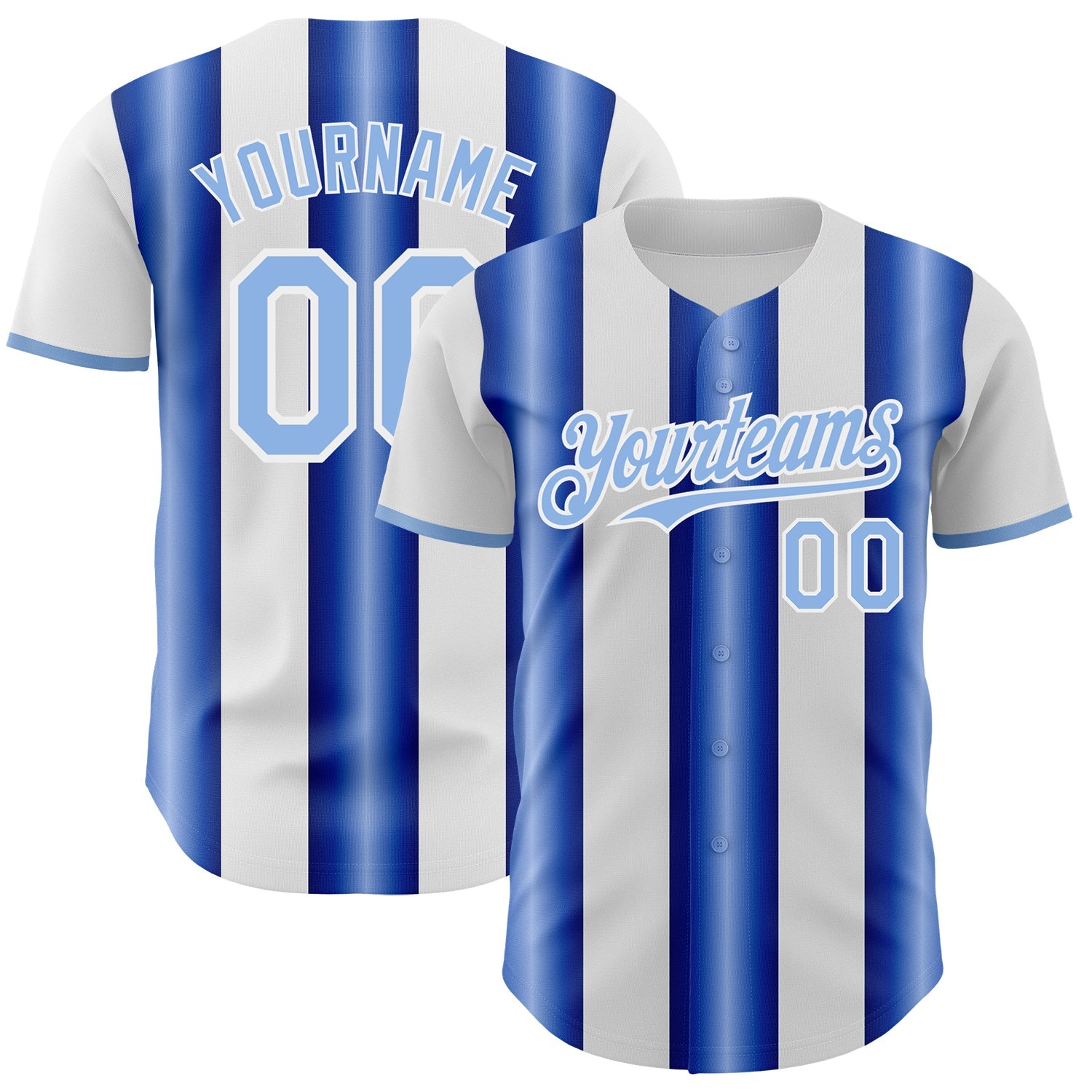 Custom White Light Blue-Royal Gradient Vertical Stripe Argentina Style Authentic Baseball Jersey - Main View