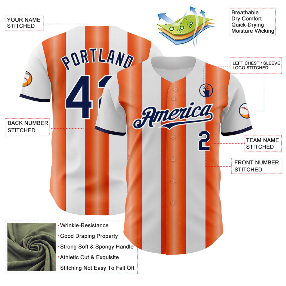Custom White Navy-Orange Gradient Vertical Stripe Argentina Style Authentic Baseball Jersey view 3