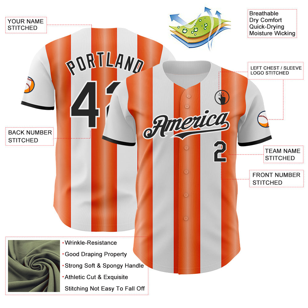 Custom White Black-Orange Gradient Vertical Stripe Argentina Style Authentic Baseball Jersey view 3