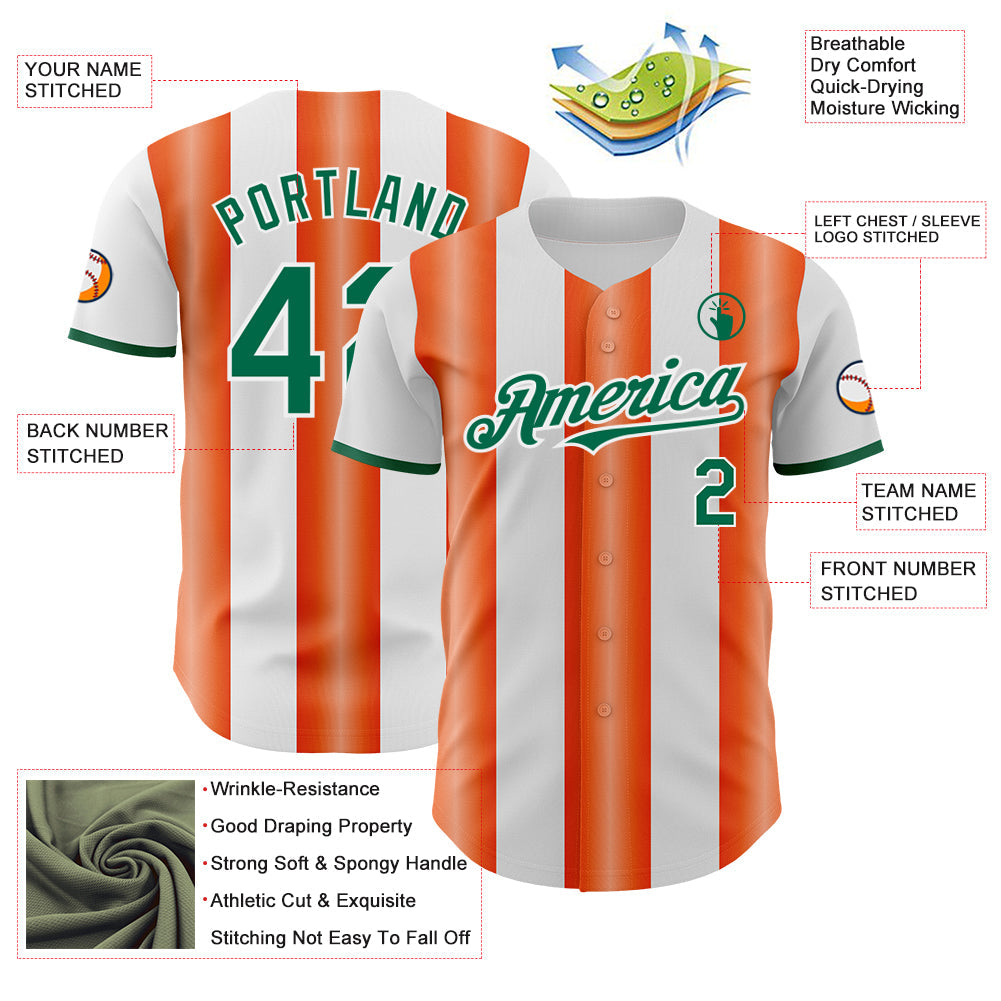 Custom White Kelly Green-Orange Gradient Vertical Stripe Argentina Style Authentic Baseball Jersey view 3