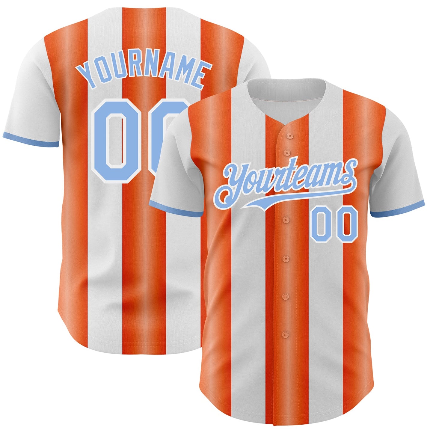 Custom White Light Blue-Orange Gradient Vertical Stripe Argentina Style Authentic Baseball Jersey - Main View