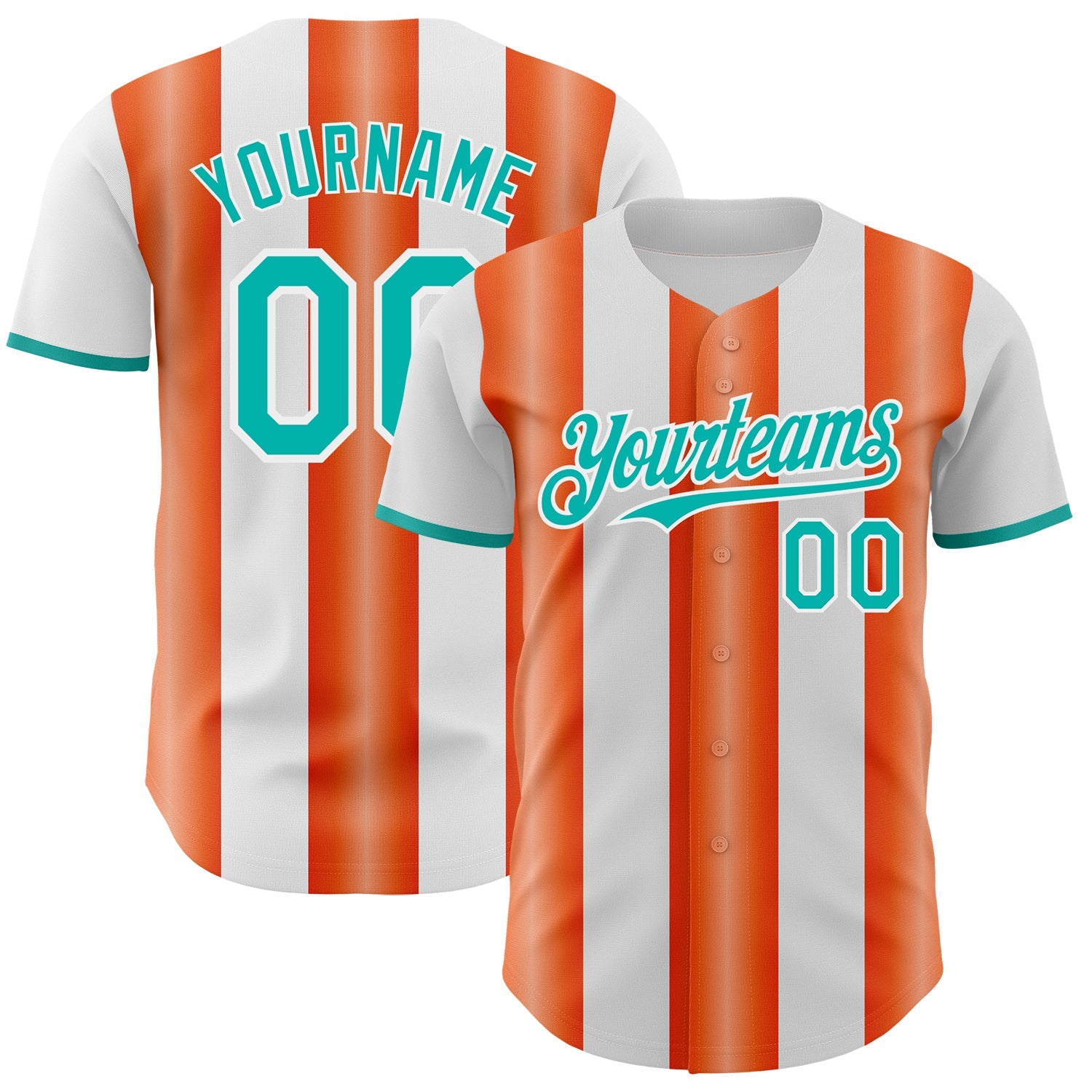 Custom White Aqua-Orange Gradient Vertical Stripe Argentina Style Authentic Baseball Jersey - Main View