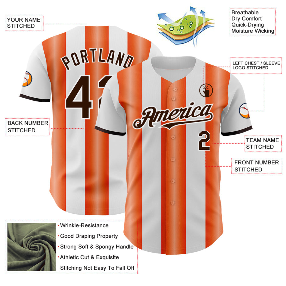Custom White Brown-Orange Gradient Vertical Stripe Argentina Style Authentic Baseball Jersey view 3