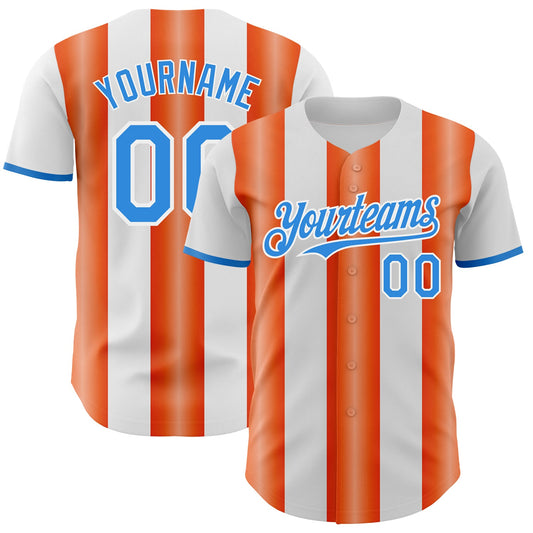 Custom White Electric Blue-Orange Gradient Vertical Stripe Argentina Style Authentic Baseball Jersey - Main View