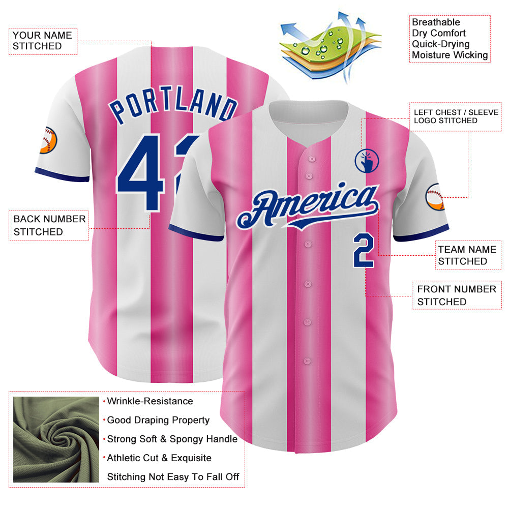 Custom White Royal-Pink Gradient Vertical Stripe Argentina Style Authentic Baseball Jersey view 3
