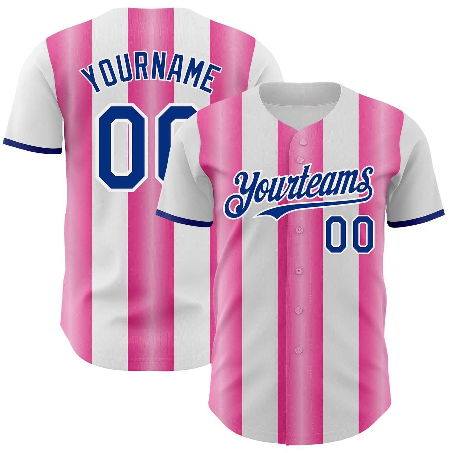 Custom White Royal-Pink Gradient Vertical Stripe Argentina Style Authentic Baseball Jersey - Main View
