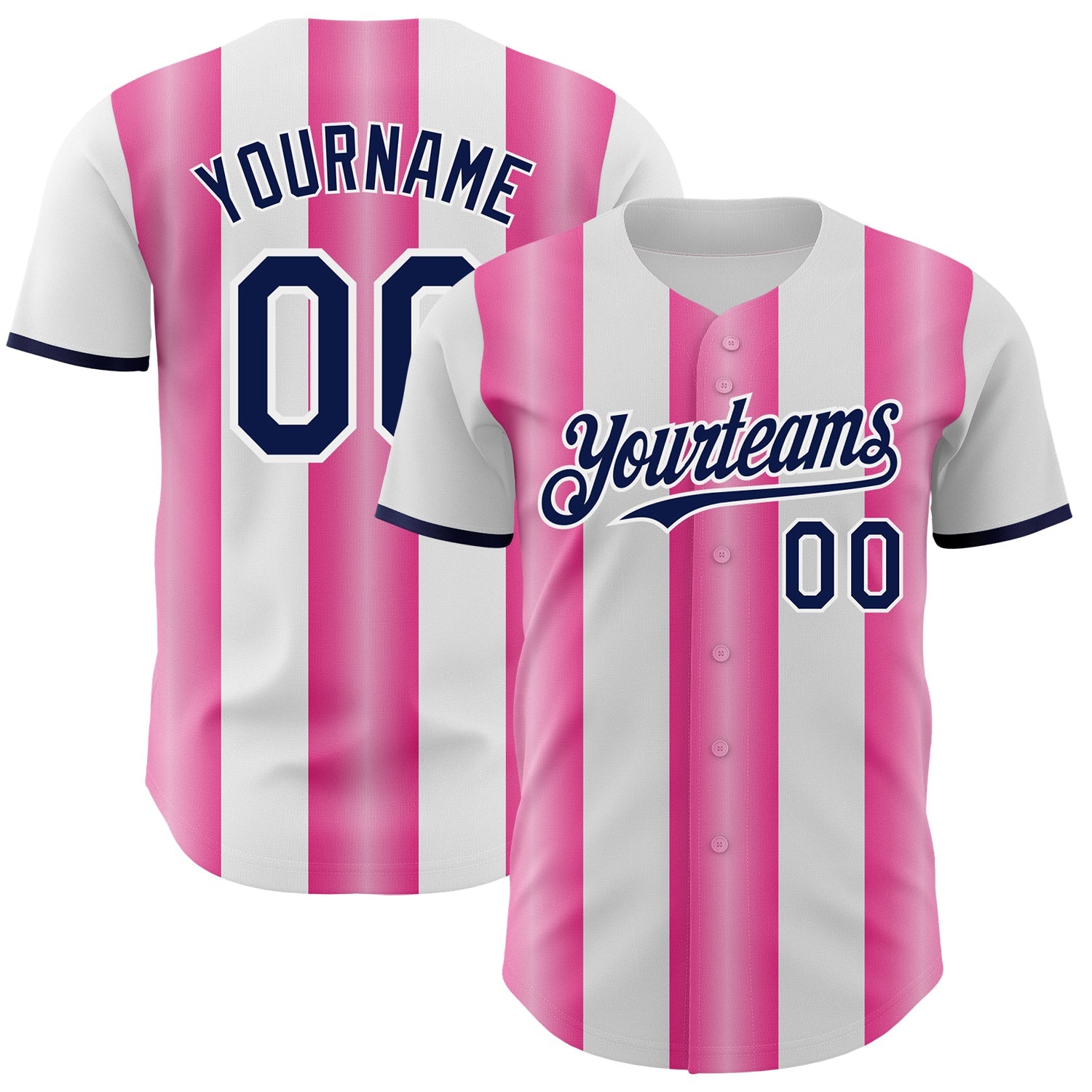 Custom White Navy-Pink Gradient Vertical Stripe Argentina Style Authentic Baseball Jersey - Main View