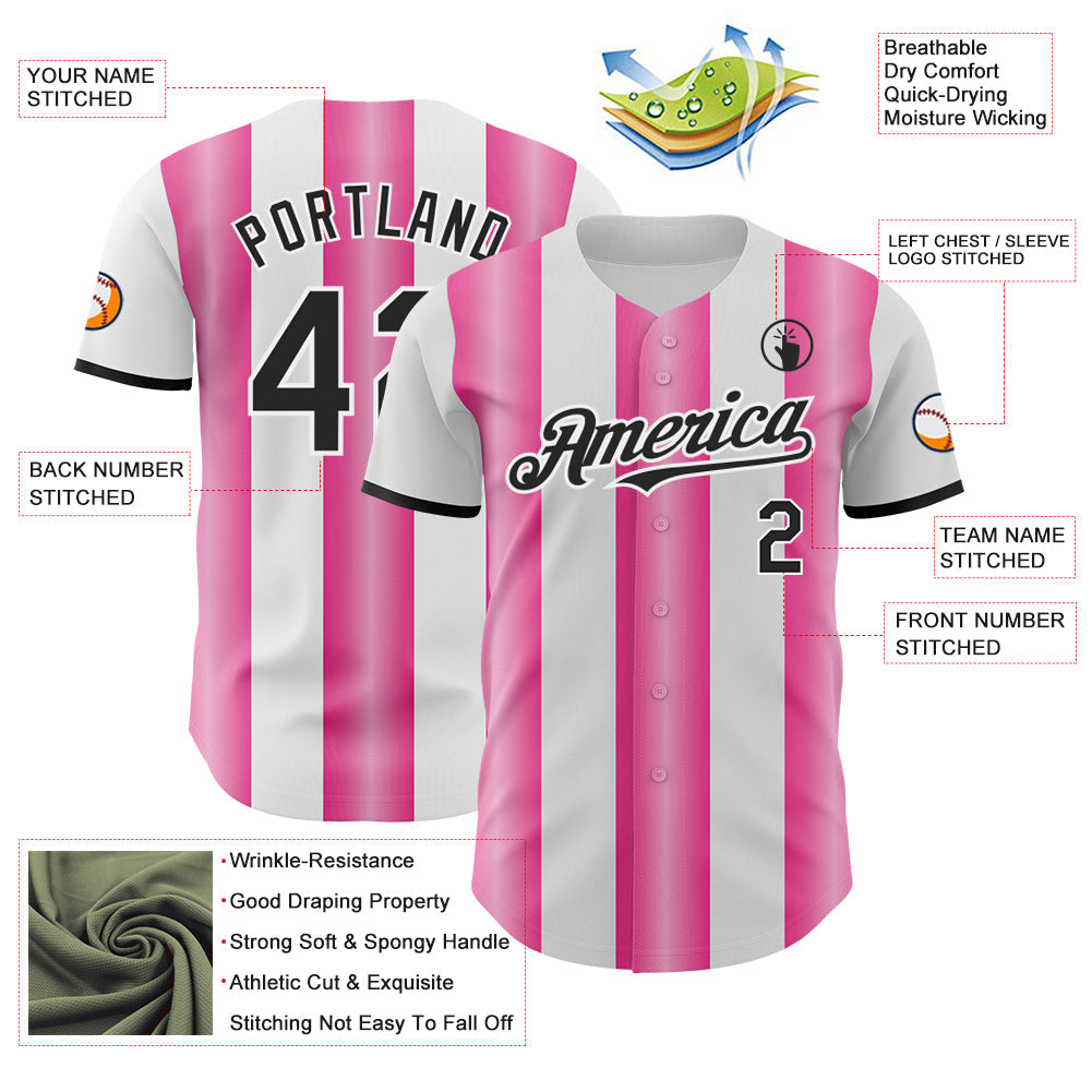 Custom White Black-Pink Gradient Vertical Stripe Argentina Style Authentic Baseball Jersey view 3