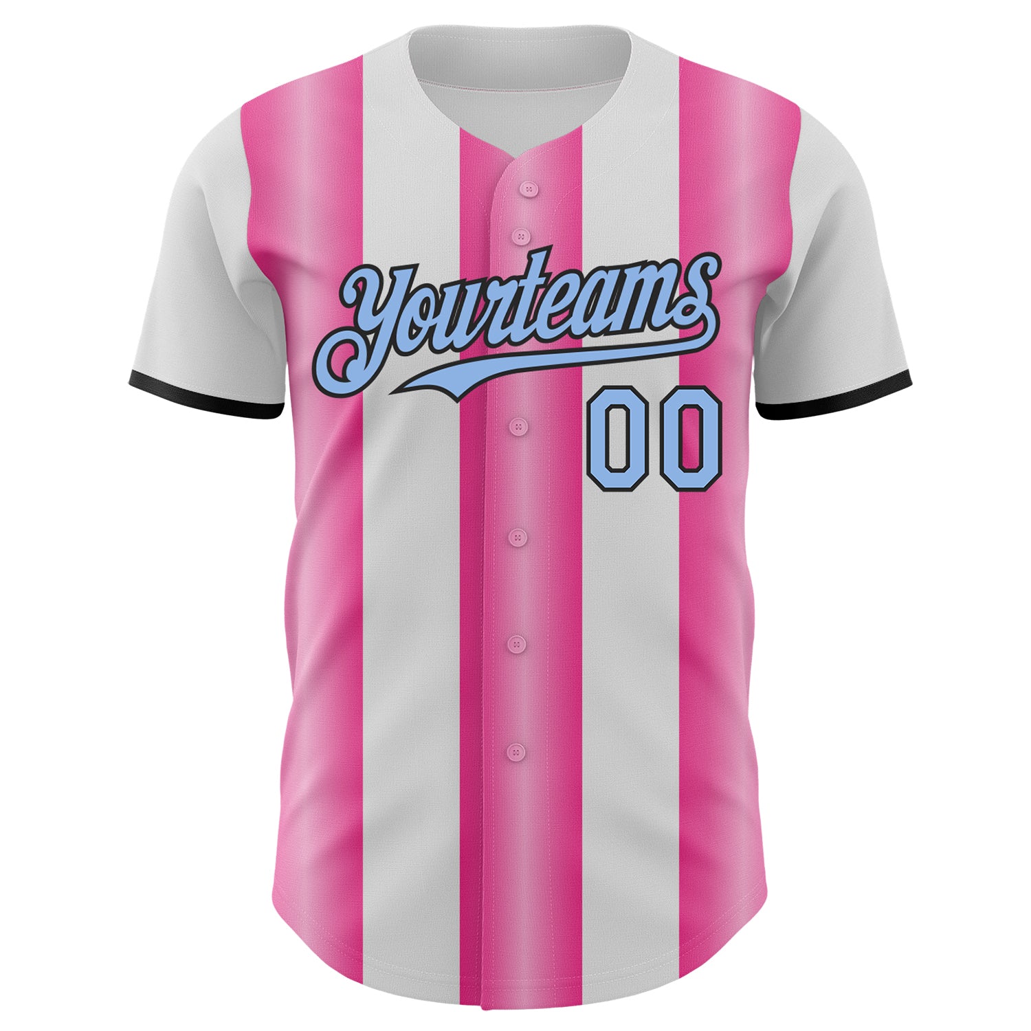 Custom White Light Blue Pink-Black Gradient Vertical Stripe Argentina Style Authentic Baseball Jersey view 2