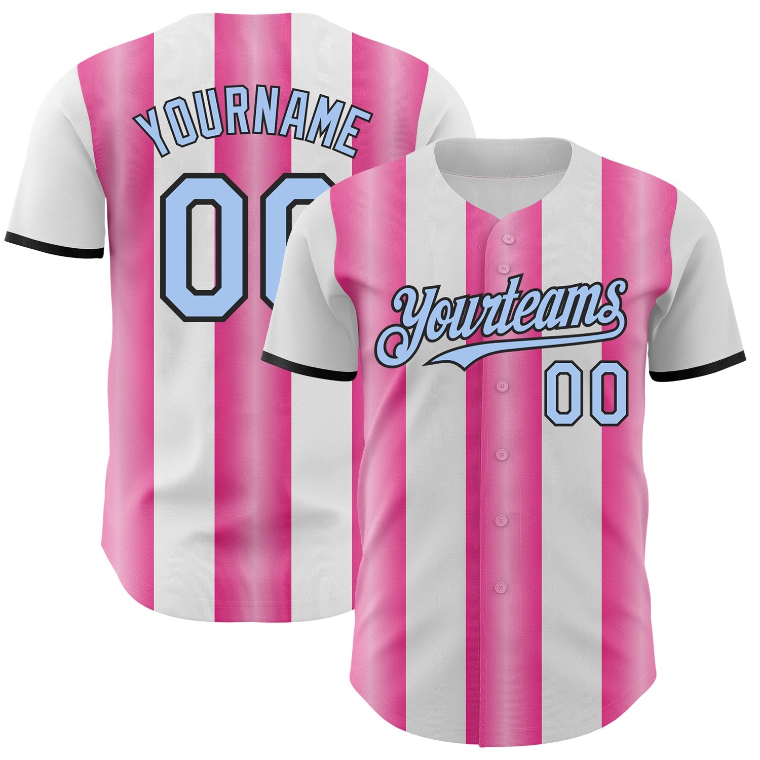 Custom White Light Blue Pink-Black Gradient Vertical Stripe Argentina Style Authentic Baseball Jersey - Main View