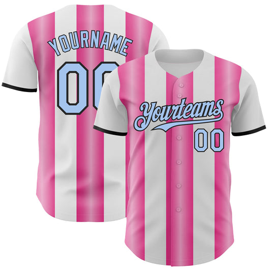 Custom White Light Blue Pink-Black Gradient Vertical Stripe Argentina Style Authentic Baseball Jersey - Main View