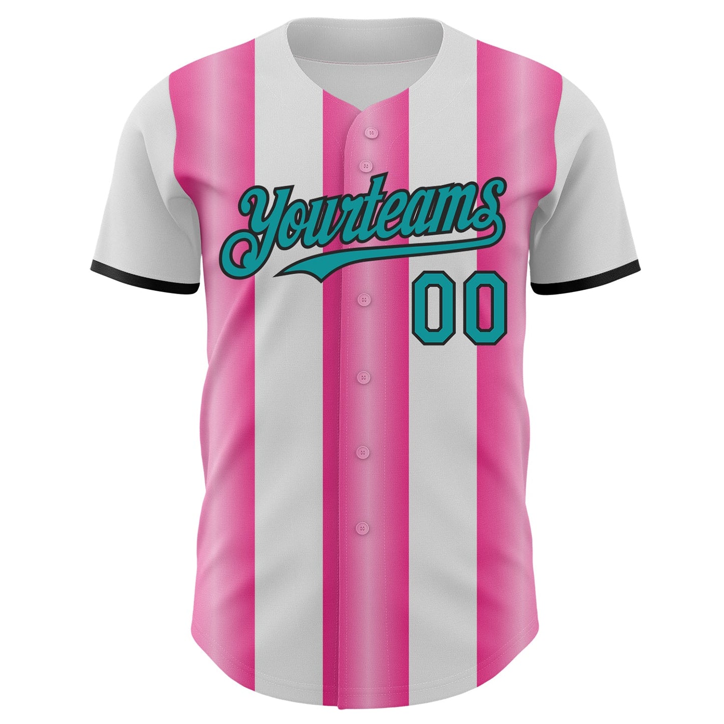 Custom White Teal Pink-Black Gradient Vertical Stripe Argentina Style Authentic Baseball Jersey view 2