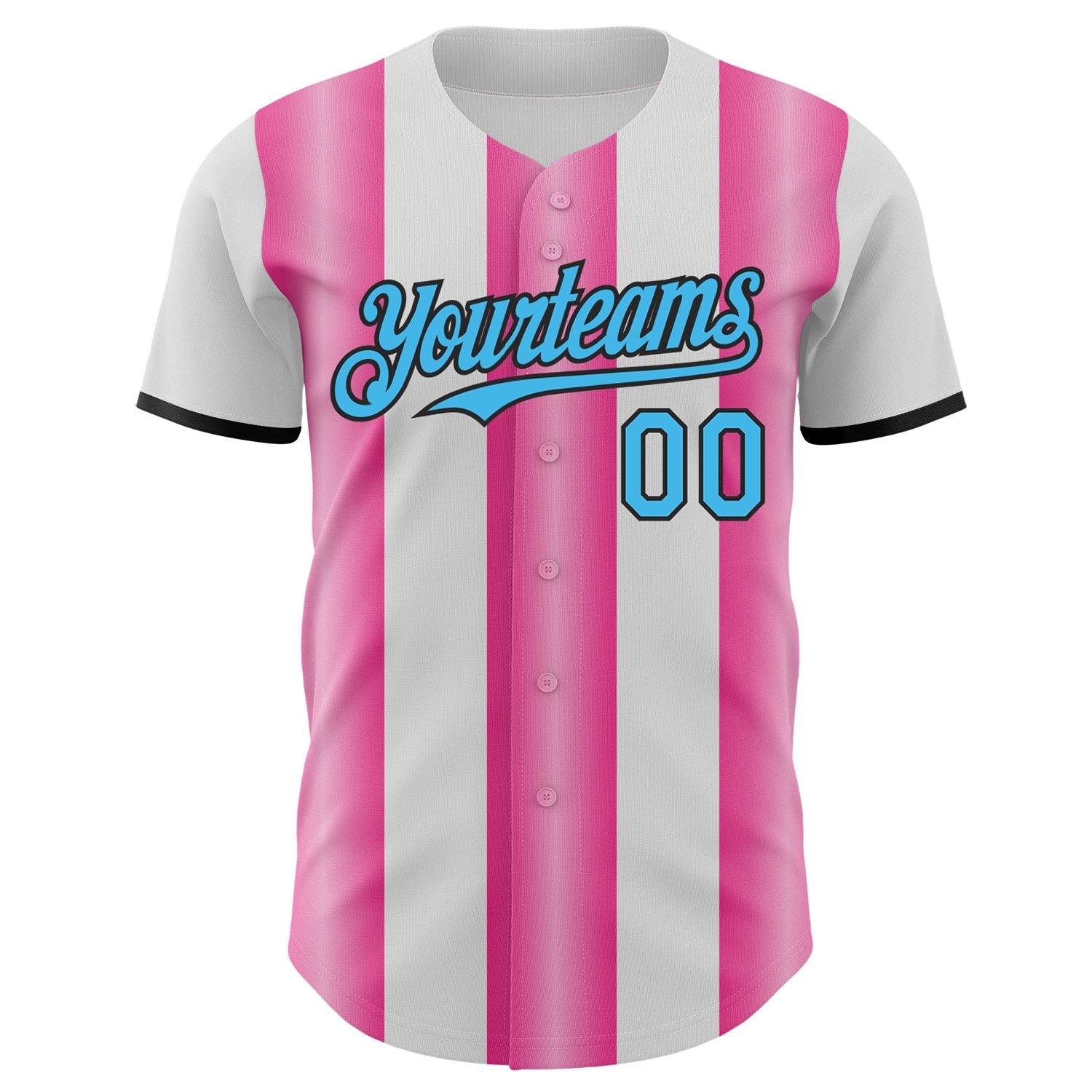Custom White Sky Blue Pink-Black Gradient Vertical Stripe Argentina Style Authentic Baseball Jersey view 2
