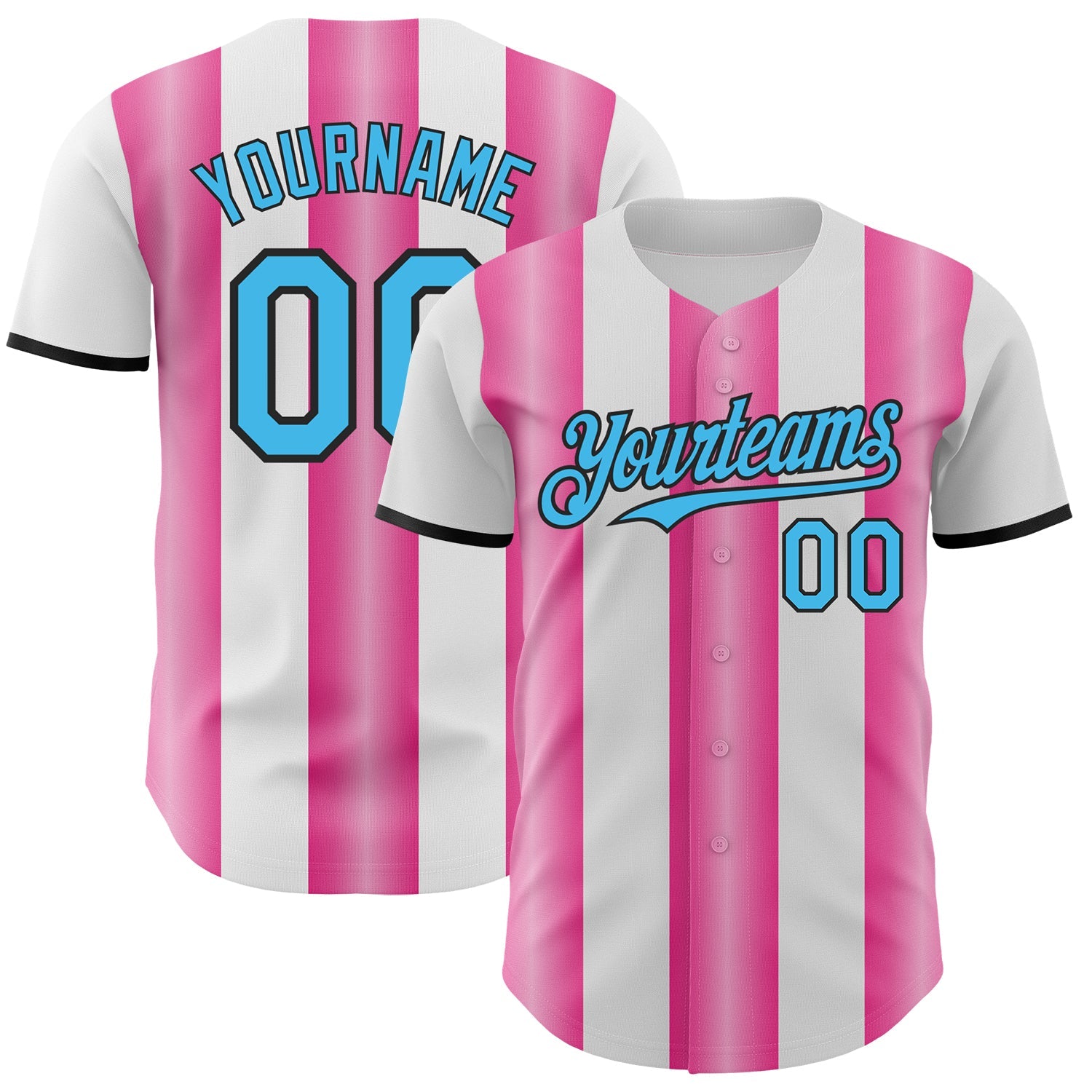 Custom White Sky Blue Pink-Black Gradient Vertical Stripe Argentina Style Authentic Baseball Jersey - Main View
