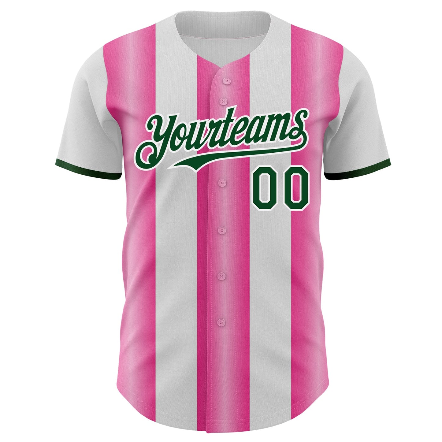 Custom White Green-Pink Gradient Vertical Stripe Argentina Style Authentic Baseball Jersey view 2