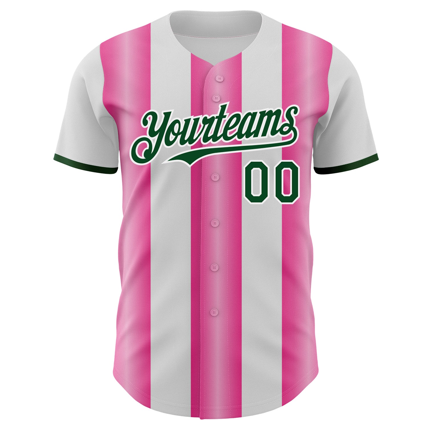 Custom White Green-Pink Gradient Vertical Stripe Argentina Style Authentic Baseball Jersey view 2